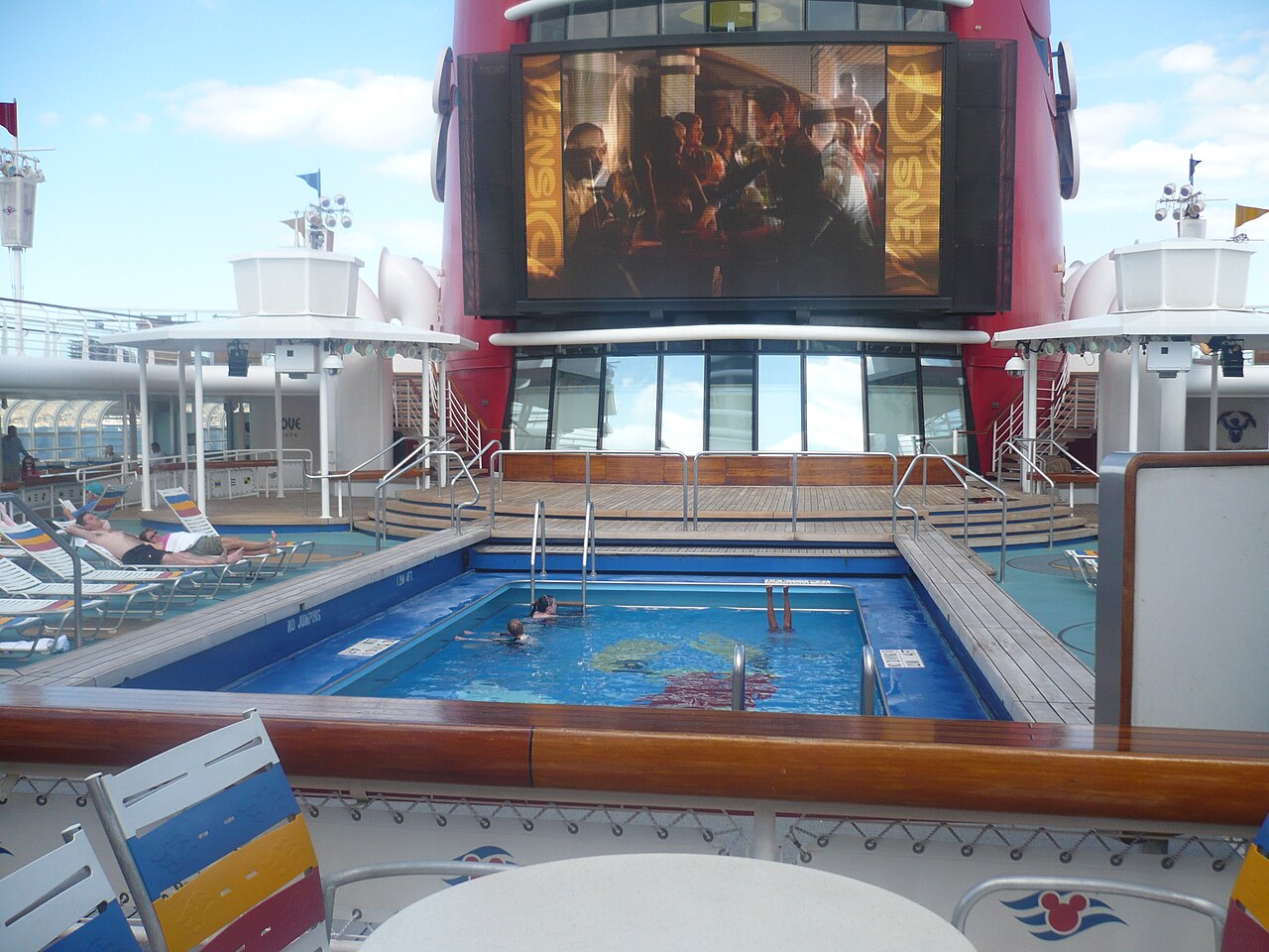 Family pool and upper-deck recreation area aboard Disney Magic