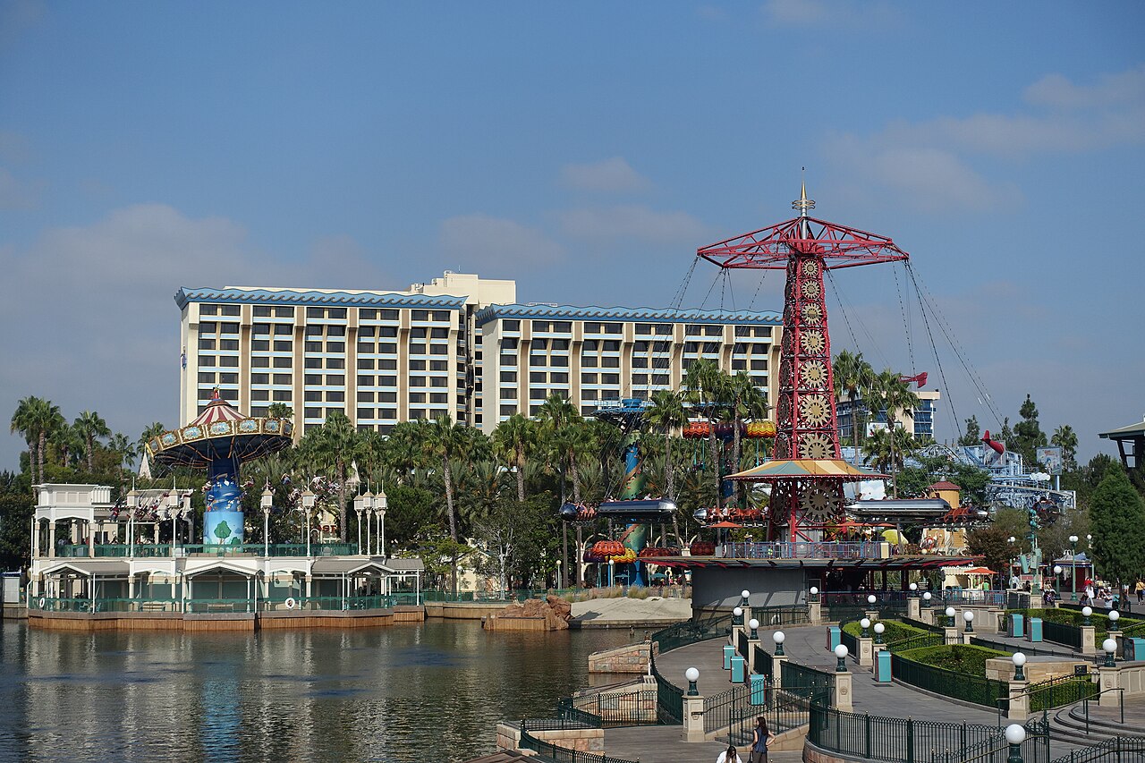 Silly Symphony Swings beside the lagoon at Disney California Adventure